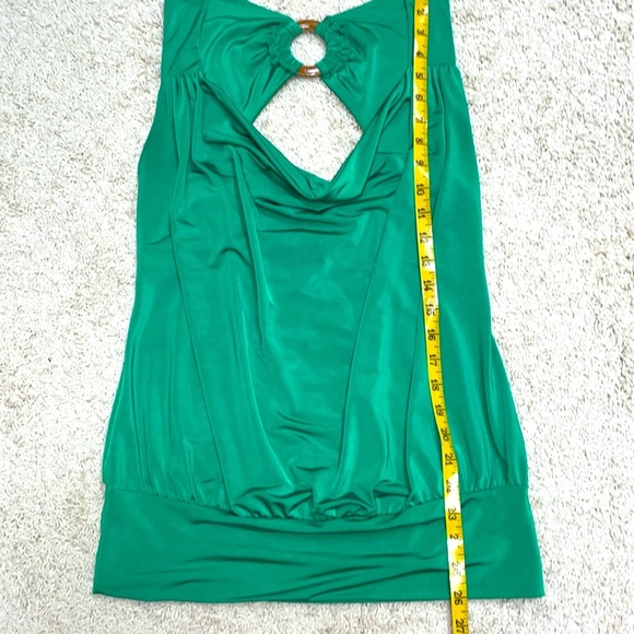 Hot & Delicious Green Open Back Tank Top Wooden Ring Gathered Shoulder Sz Large - Picture 7 of 10